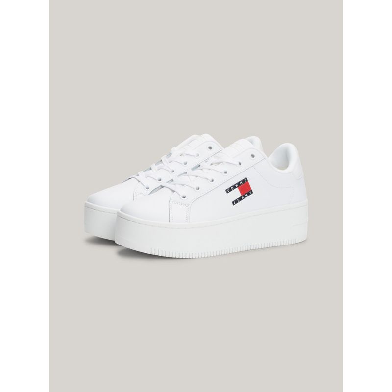 TOMMY HILFIGER - Tenis Blancos De Plataforma De Cuero Essential Tommy Hilfiger