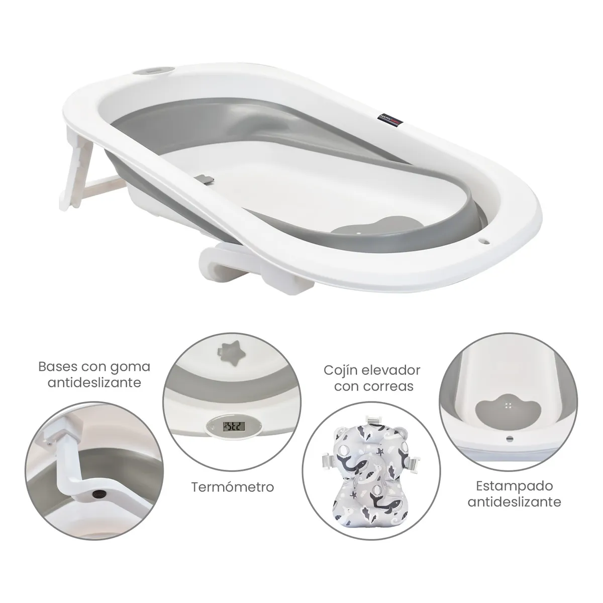 HAPPY BABY - Bañera Bebé Stand con Cojín y Soporte Metálico Gris Happy Baby