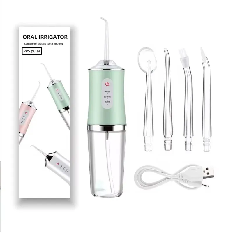 GENERAL - Irrigador Bucal 4 Boquillas A8 Limpieza Dental Inalambrico Verde