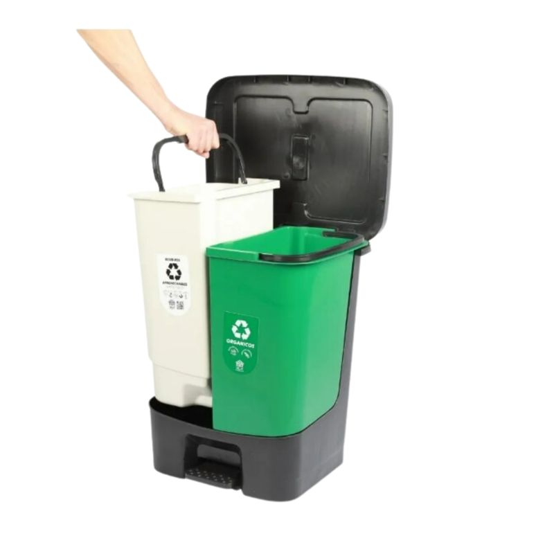 BUHOGAR - Caneca Papelera Basurera Dual 30L Blanca-Verde