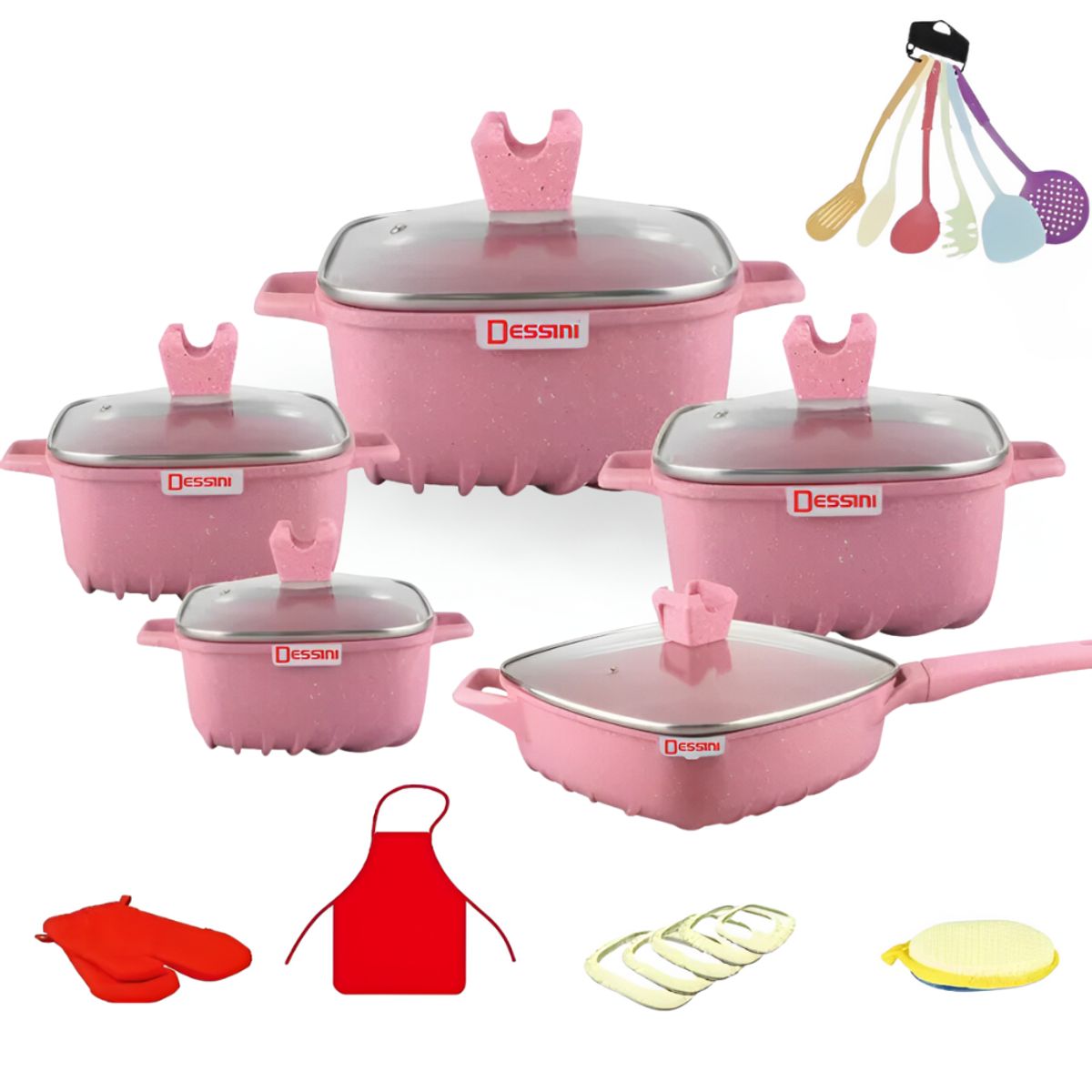 DESSINI - Juego De Ollas Bateria De Cocina En Granito Dessini 25 Pcs