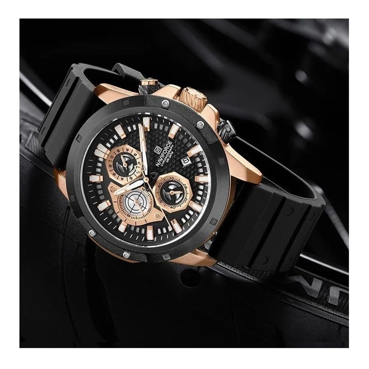 NAVIFORCE - Reloj Para Caballero Naviforce Cronógrafos Fecha Pulso Silicona Negro