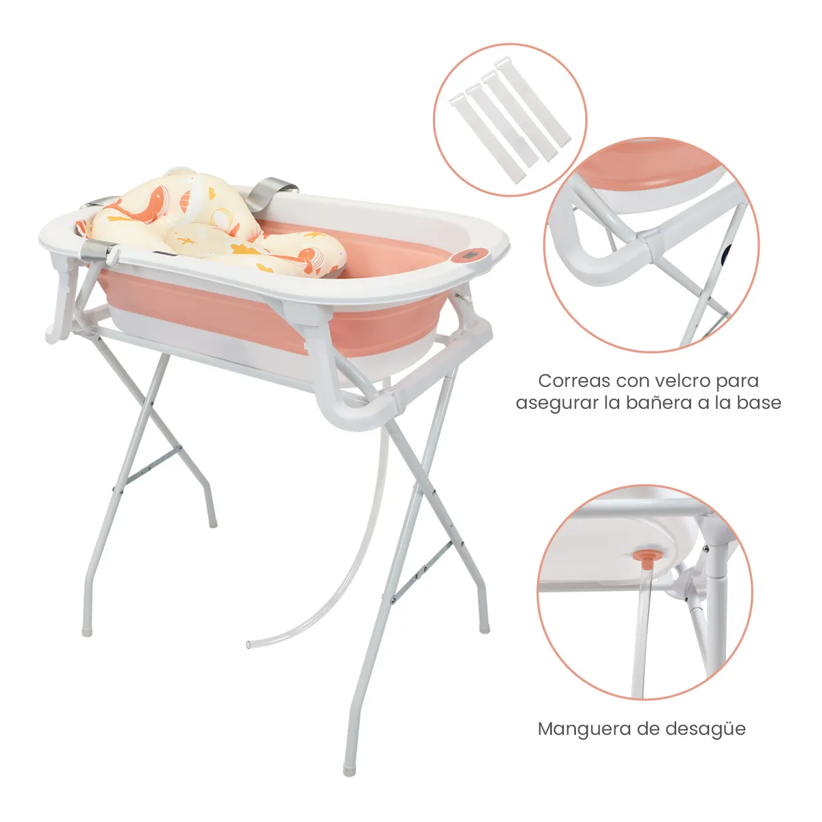HAPPY BABY - Bañera Plegable Con Soporte Y Cojín Stand Happy Baby Rosa