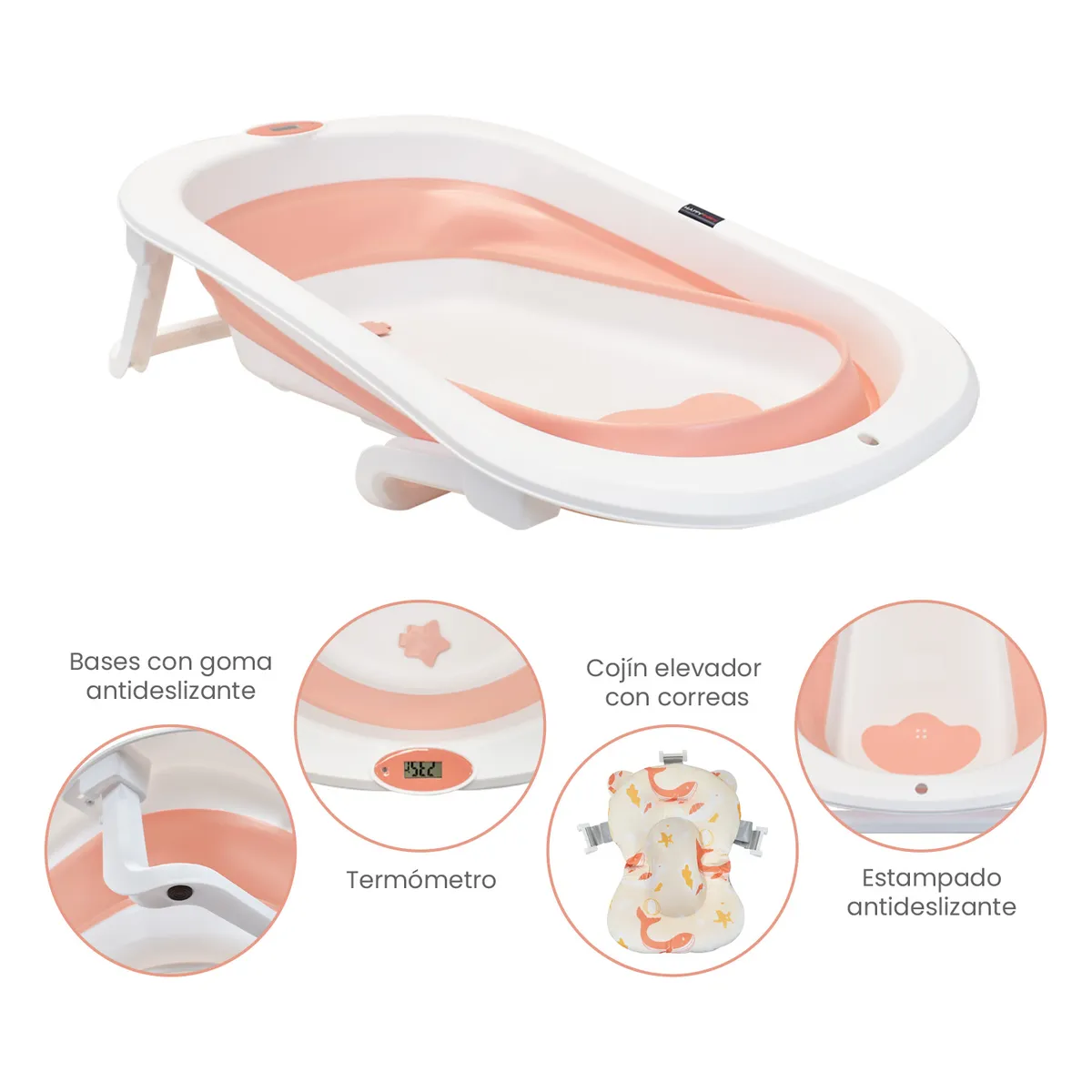 HAPPY BABY - Bañera Plegable Con Soporte Y Cojín Stand Happy Baby Rosa