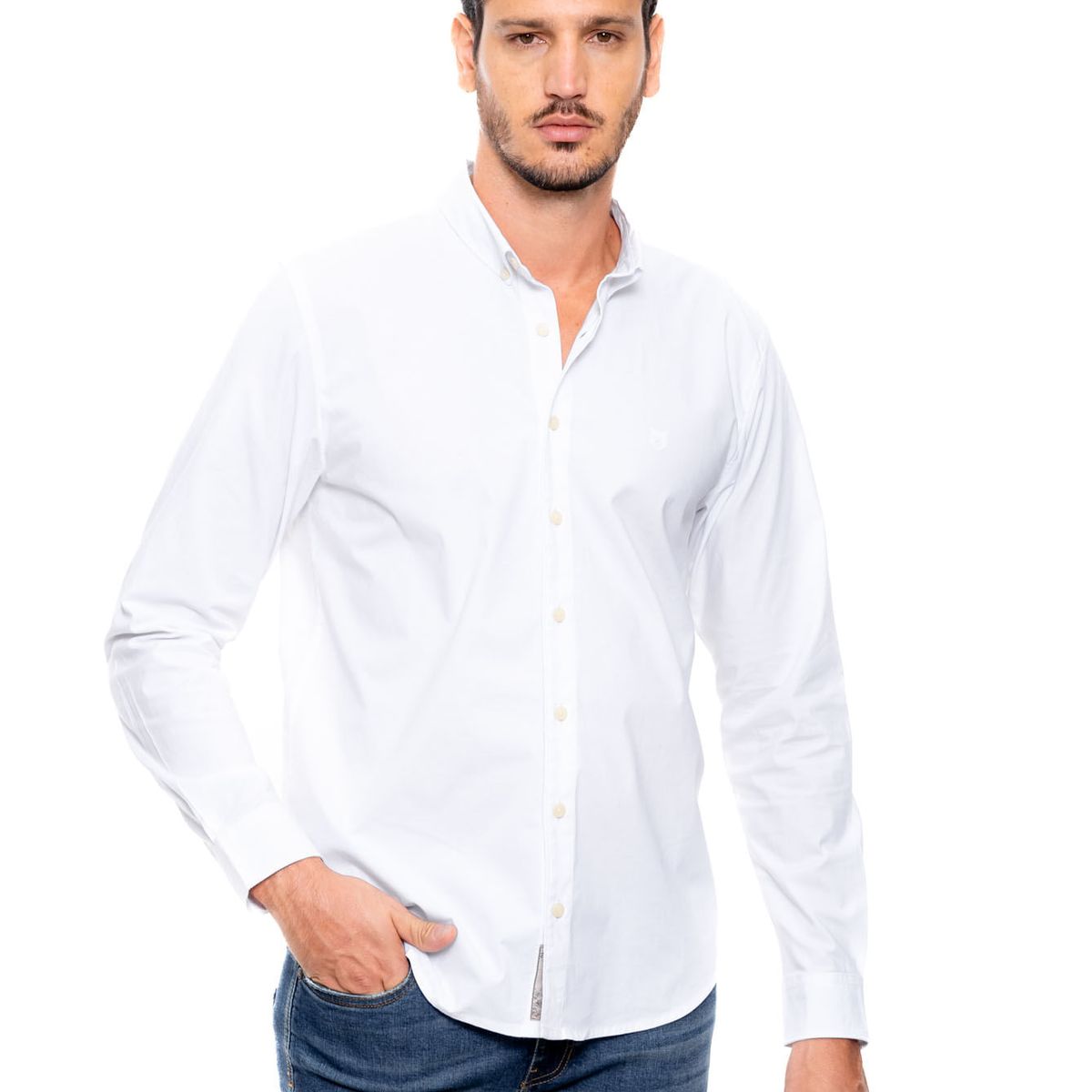 COLOR BLUE - Camisa Manga Larga Unicolor Logo