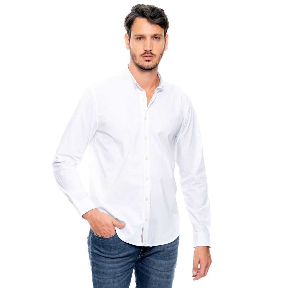 COLOR BLUE - Camisa Manga Larga Unicolor Logo