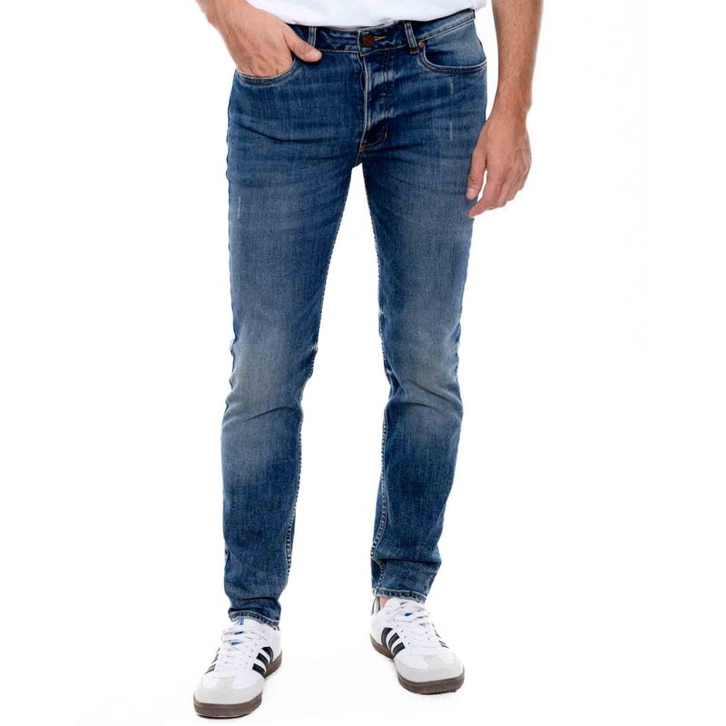 COLOR BLUE - Brixton/Slim Fit Jeans Tono Medio Con Botonadura Interna