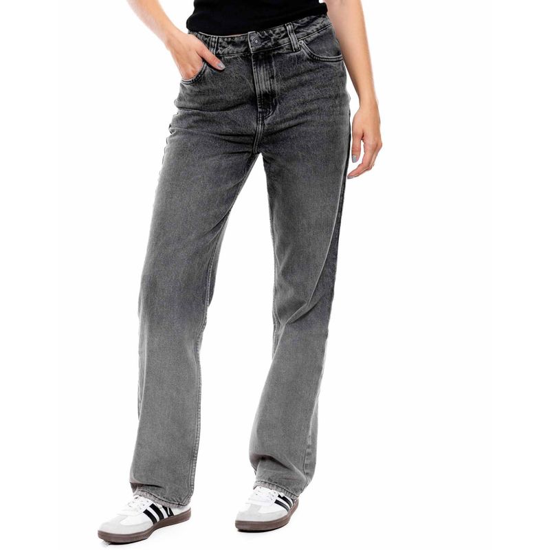 COLOR BLUE - High Waist Black Denim Straight Jeans Com Efecto Degradé