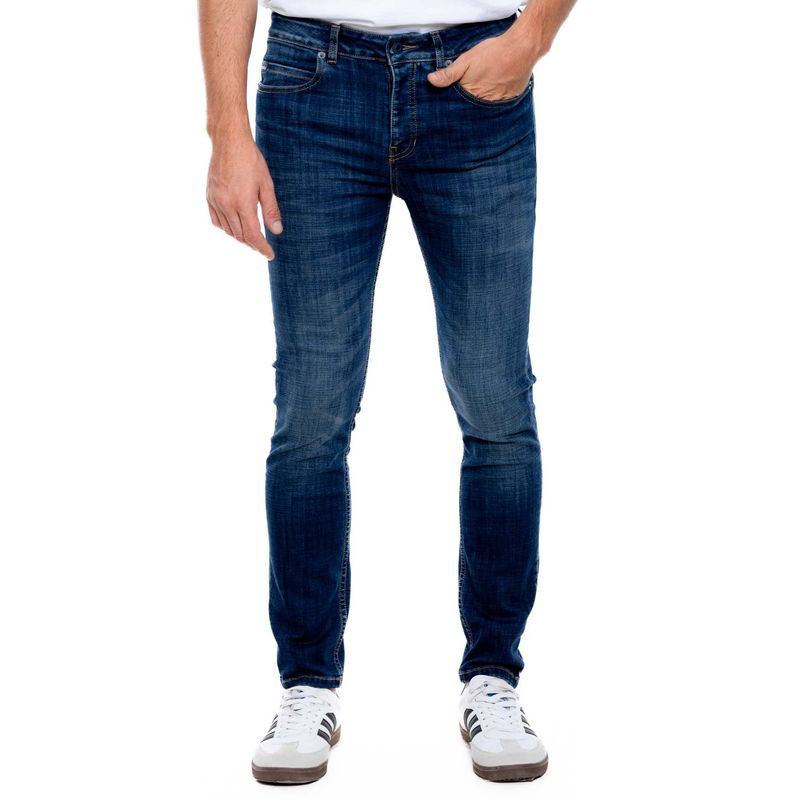 COLOR BLUE - Brixton/Slim Fit Jeans Tono Oscuro Con Botonadura Interna