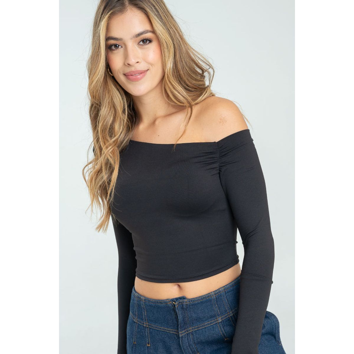 RAGGED - Top asimetrico manga larga Negro Ragged