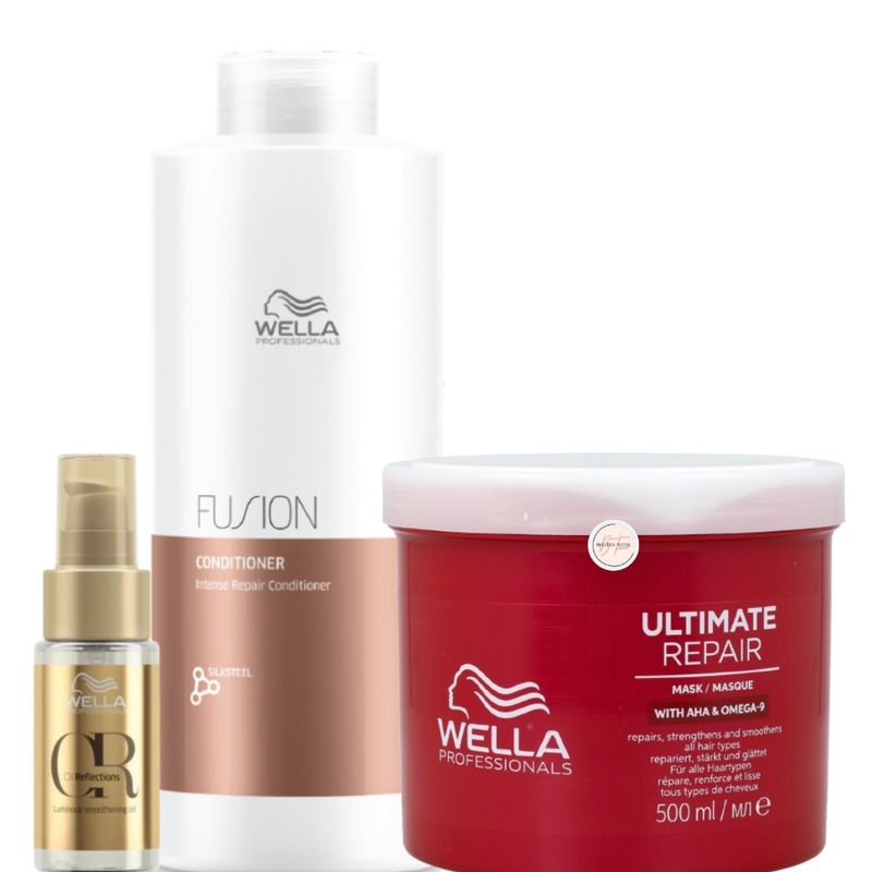 WELLA - Kit Wella Acondicionador Fusion Litro + Mascarilla Ultimate Repair + Oleo