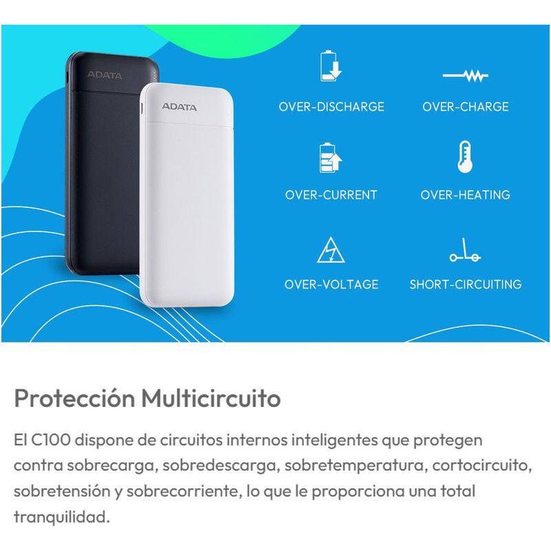 ADATA - PowerBank Adata C100 10000mAh 20W Multi Carga Rápida QCPD USB-C Negro