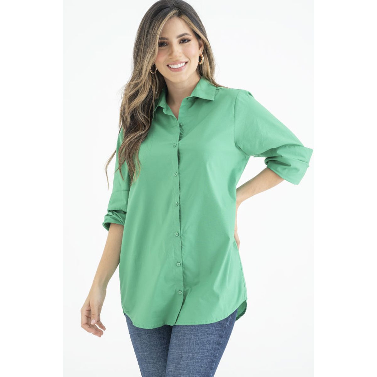 RAGGED - Camisa boyfriend popelina Verde pasto Ragged.