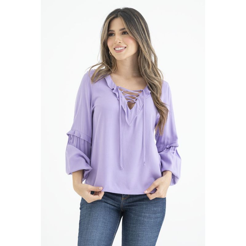 RAGGED - Blusa manga larga bolero Lila Ragged