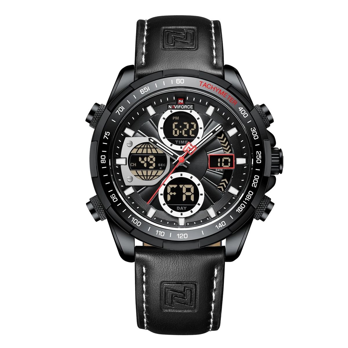 NAVIFORCE - Reloj Hombre Deportivo Elegante Naviforce Dual Hora Pulso Cuero Negro