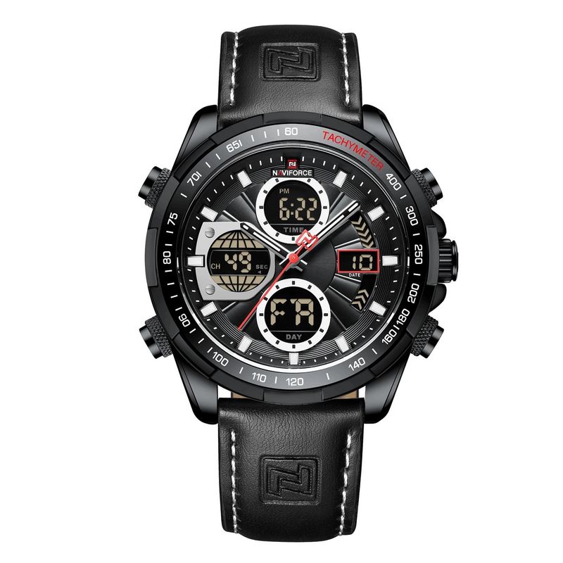 NAVIFORCE - Reloj Hombre Deportivo Elegante Naviforce Dual Hora Pulso Cuero Negro