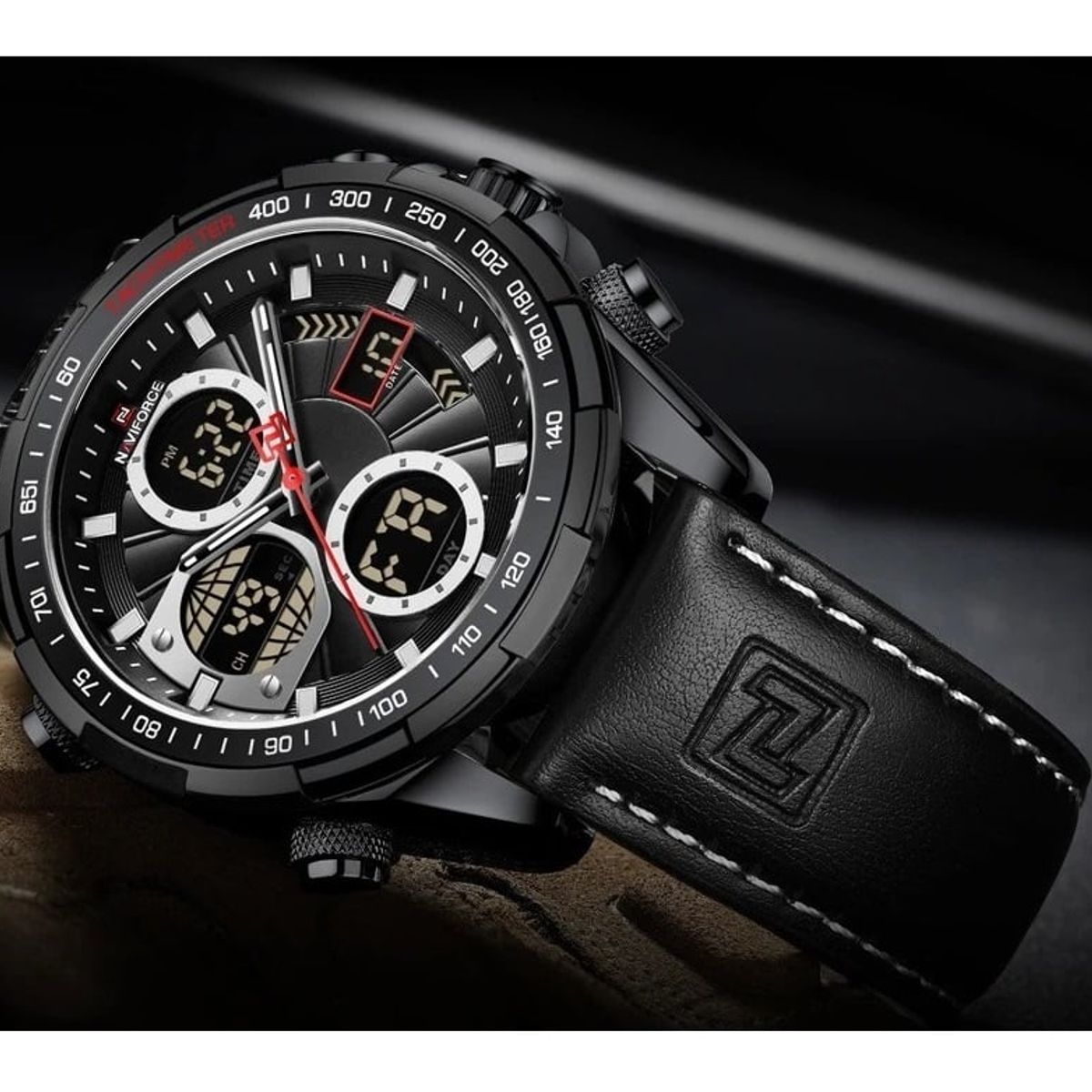 NAVIFORCE - Reloj Hombre Deportivo Elegante Naviforce Dual Hora Pulso Cuero Negro