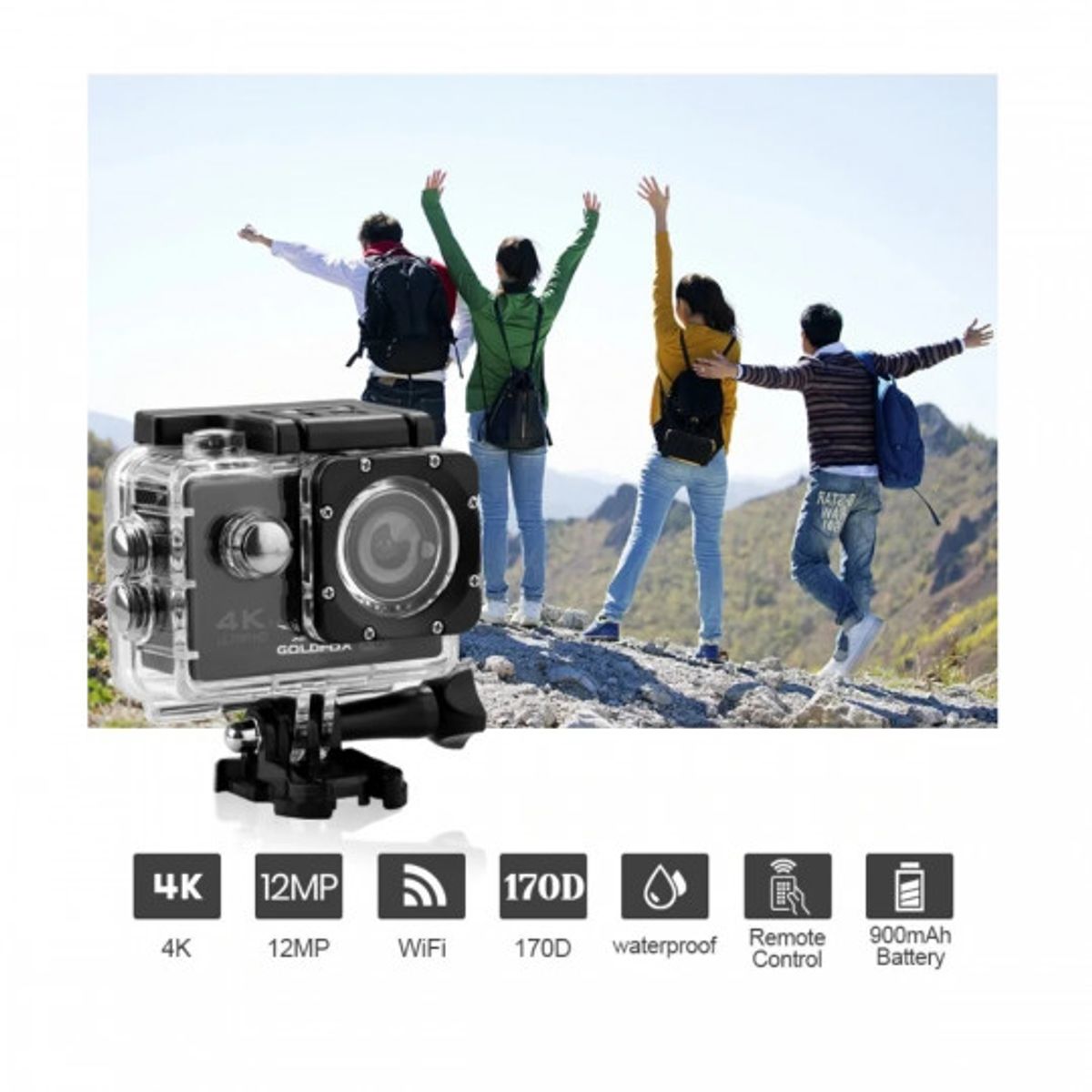 SKY - Camara Deportiva 4k Ultra Hd Wifi Sumergible Gopr Control Color Negro