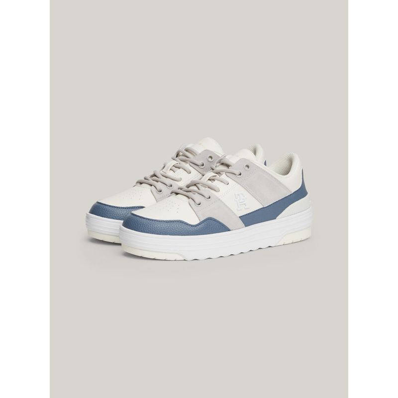 TOMMY HILFIGER - Tenis azul de cuero con mezcla de texturas Tommy Hilfiger