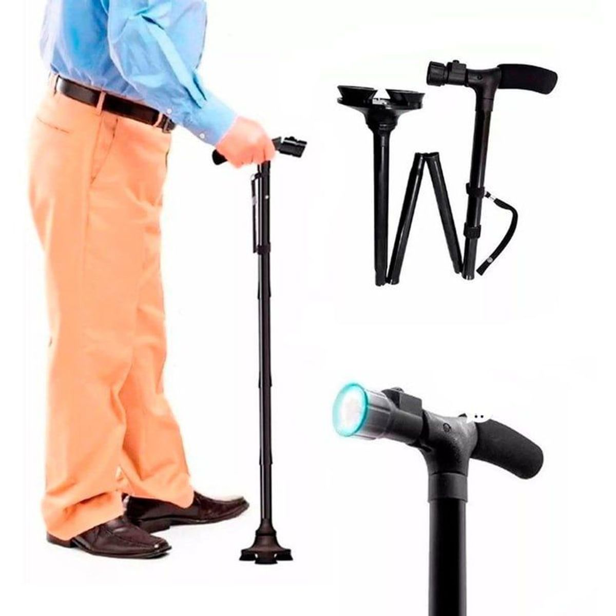 SKY - Baston SUPER RESISTENTE Plegable Con Luz Led y Base Articulada