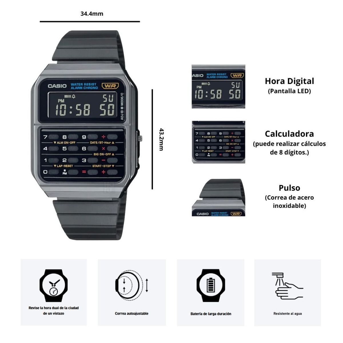 CASIO - Reloj Casio CA-500WEGG-1B Diseño Vintage