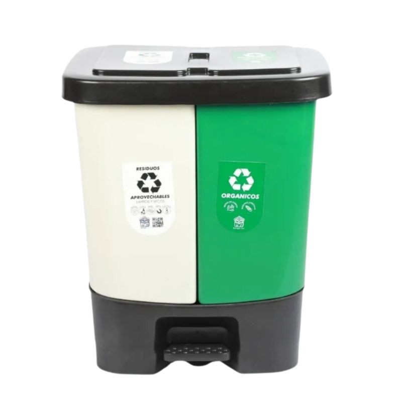 BUHOGAR - Caneca Papelera Basurera Dual 25L Blanca-Verde