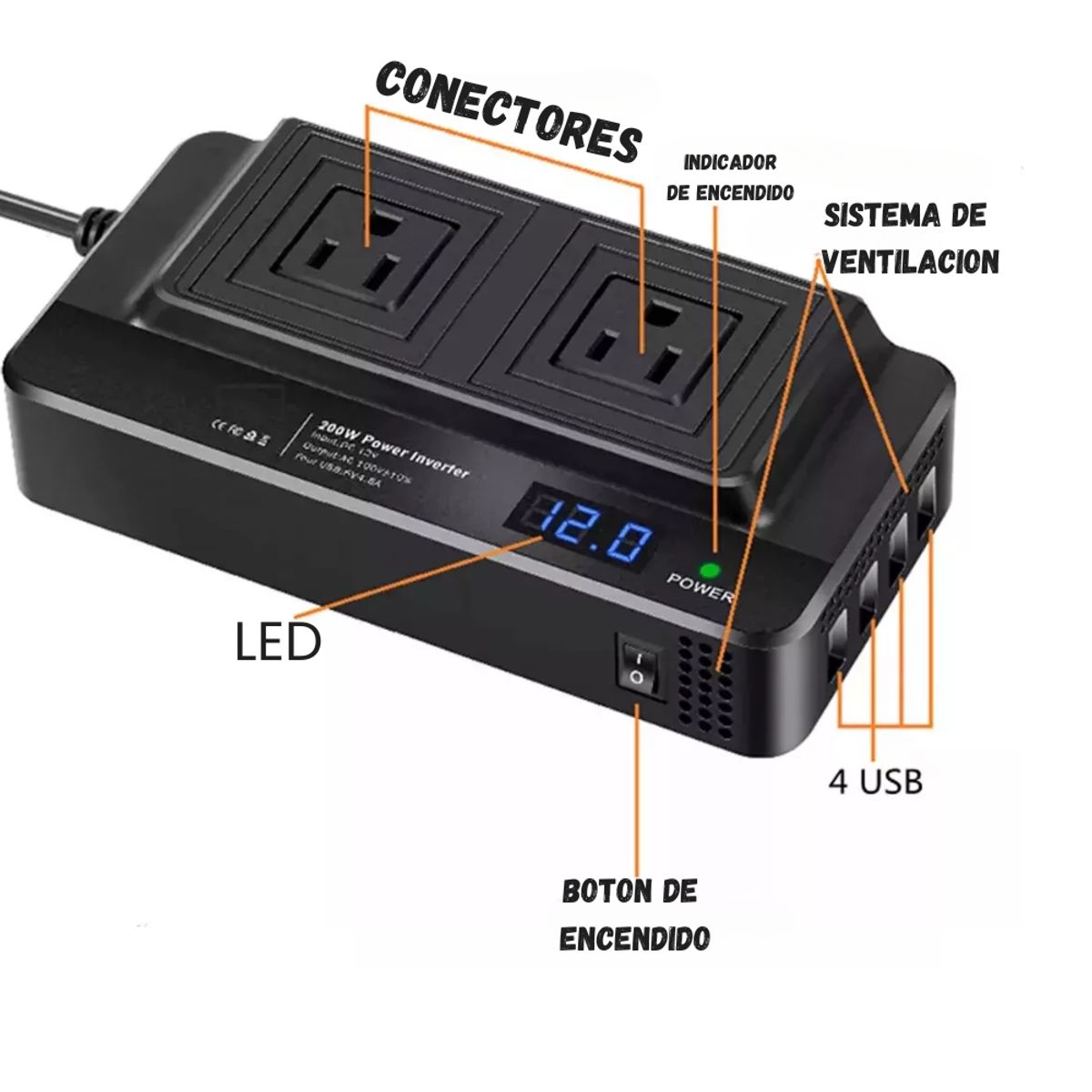GENERICO - Inversor Convertidor De Coche Corriente 12v A 110v Y 4usb
