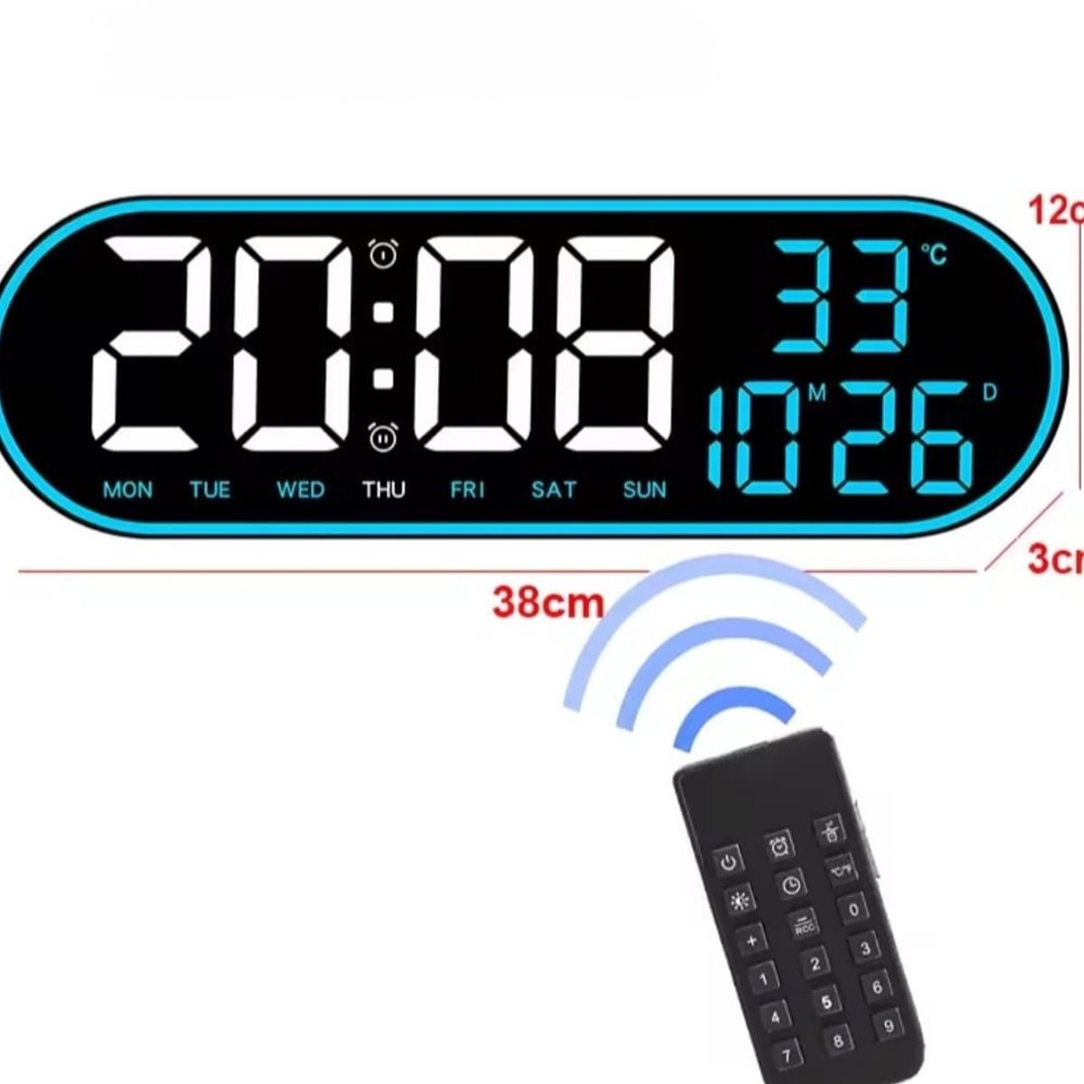 GENERICO - Reloj Inteligente Digital De Pared Grande Luz Led Control Remoto