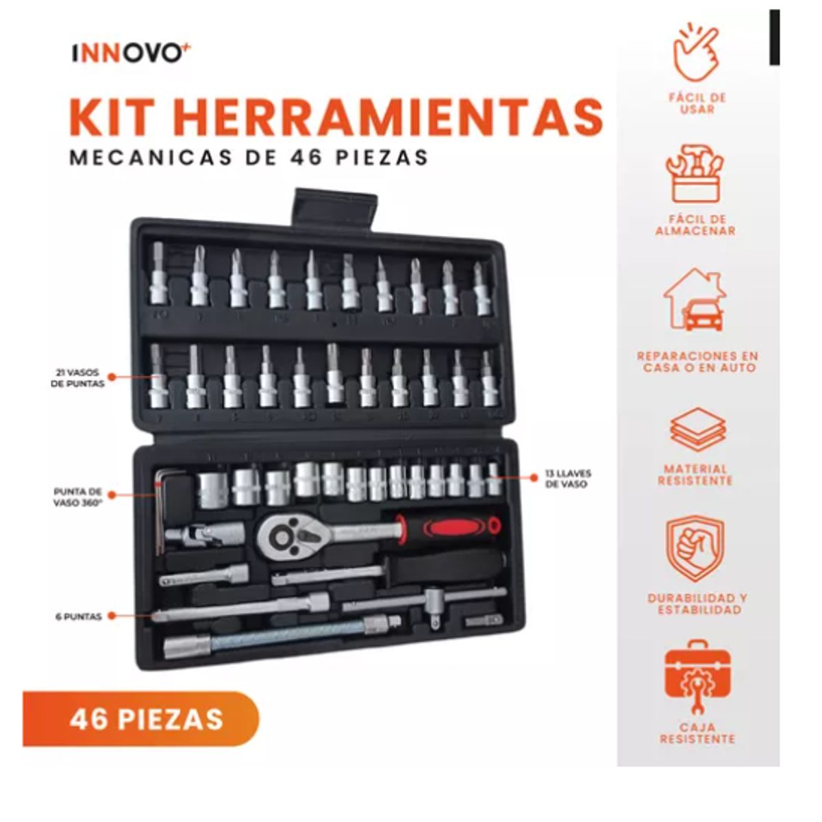 INNOVA - Juego De Copas Rache Puntas Extensor Estuche Herramienta