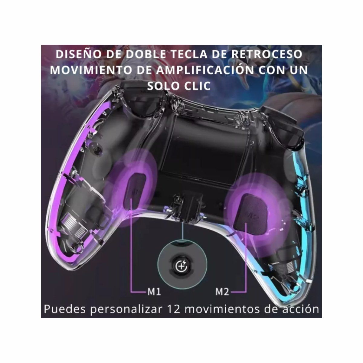 GENERICO - Control Inalambrico Gamepad Transparente Rgb Joystick Lh3
