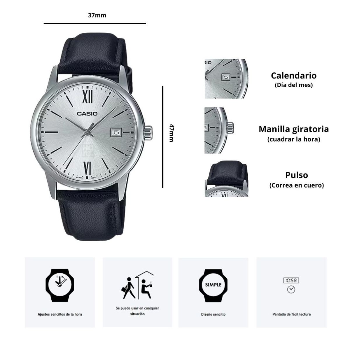 CASIO - Reloj Hombre Casio Modelo MTP-V002L-7B3 Diseño Elegante