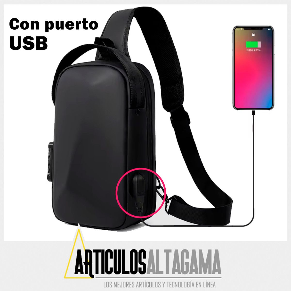 XALTA - Bolso Morral De Seguridad Antirrobo Impermeable Y Puerto Usb Azul