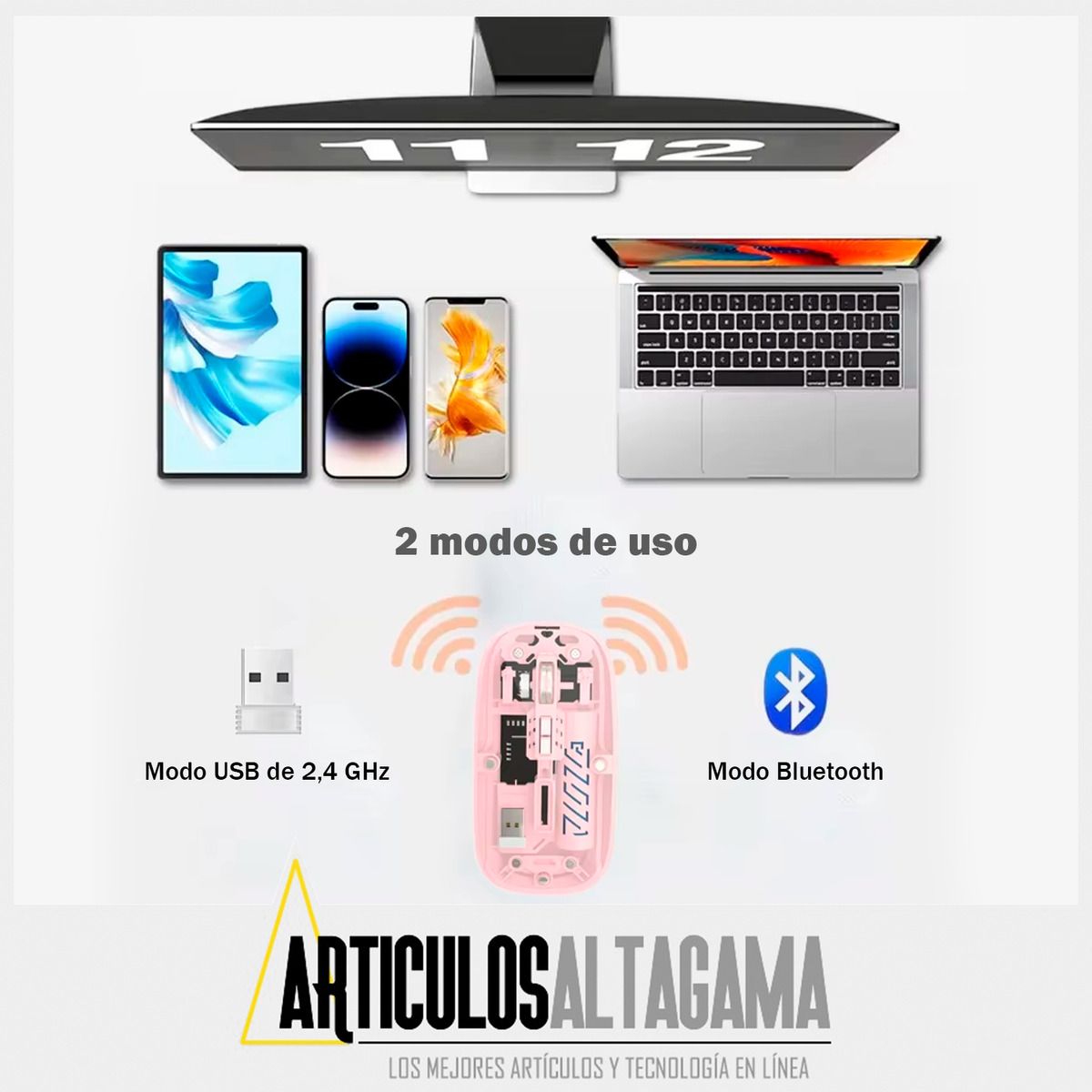 XALTA - Mouse Transparente Bluetooth O Usb Para Pc Celular Y Tablet Azul