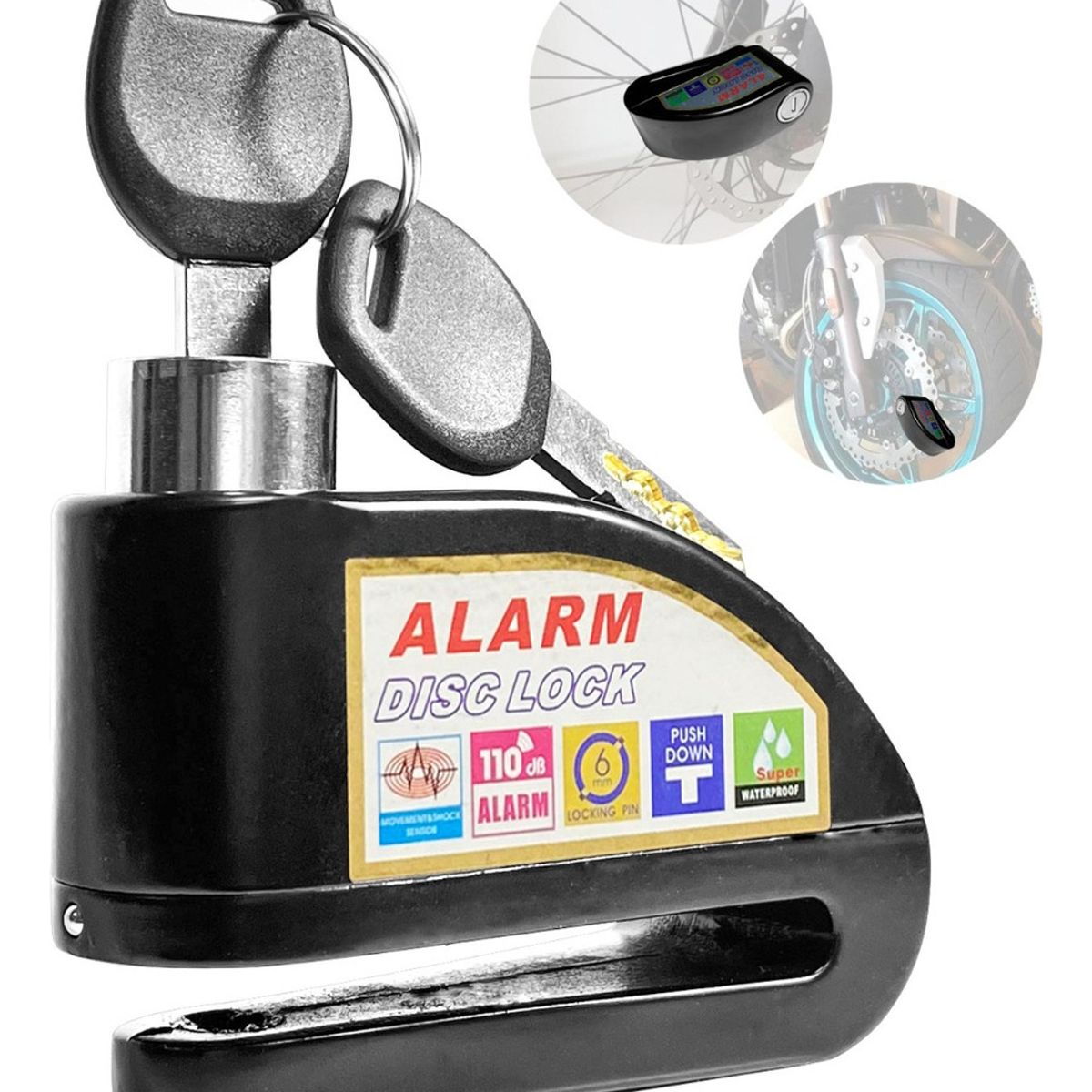 XALTA - Candado Freno De Disco Con Alarma Para Moto O Bicicleta Plana