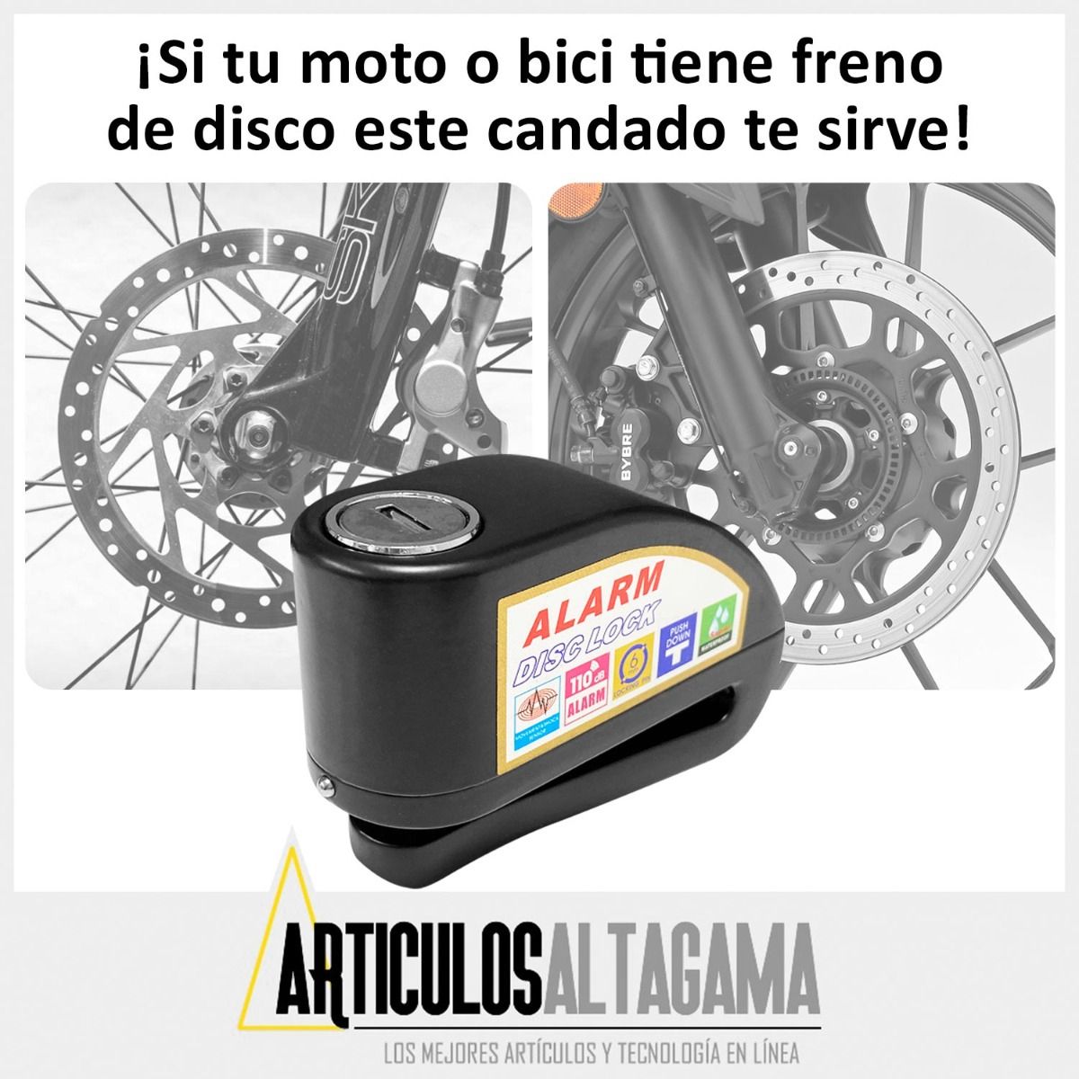 XALTA - Candado Freno De Disco Con Alarma Para Moto O Bicicleta Plana