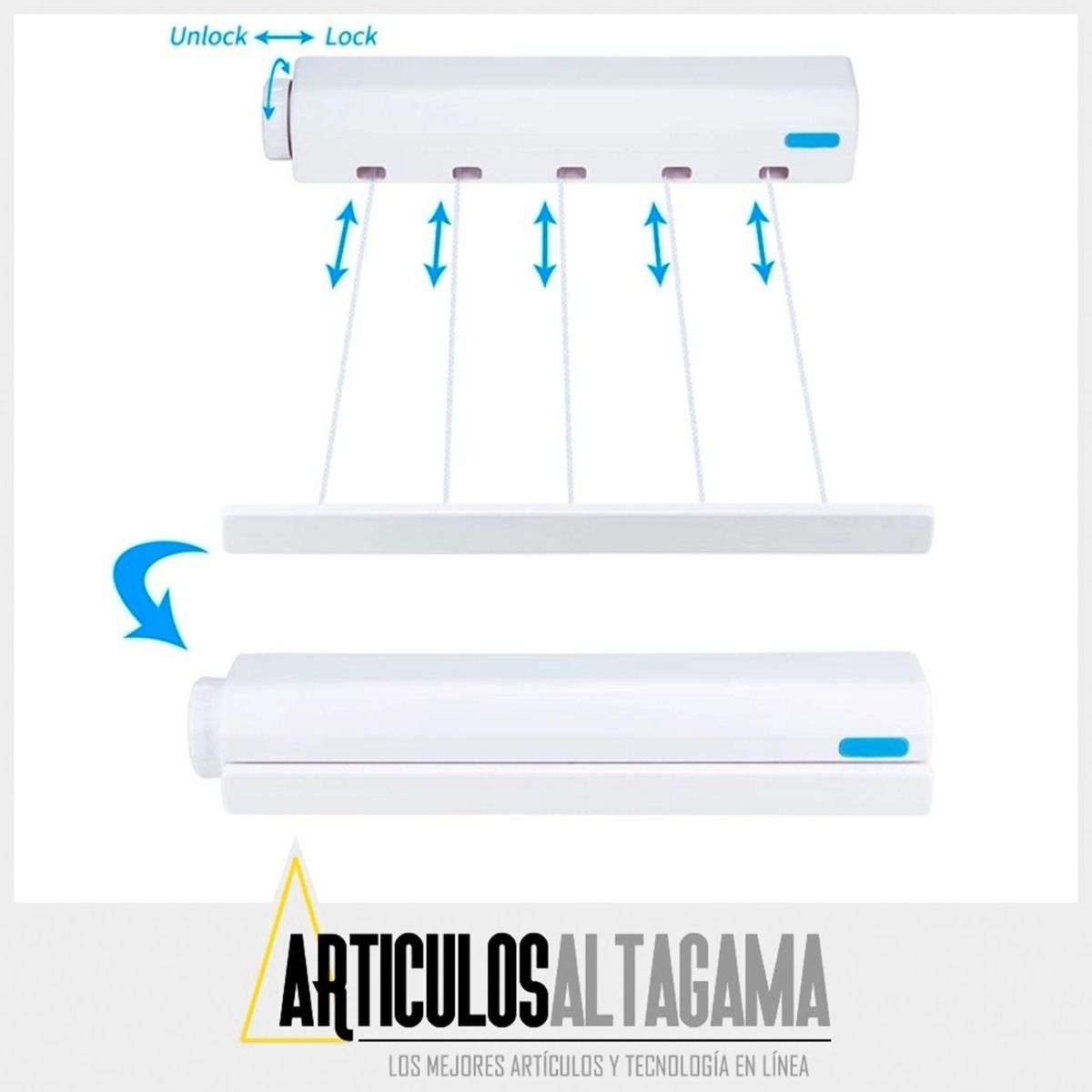 XALTA - Tendedero Retractil Para Ropa De 5 Lineas Ajustable 37 Mts