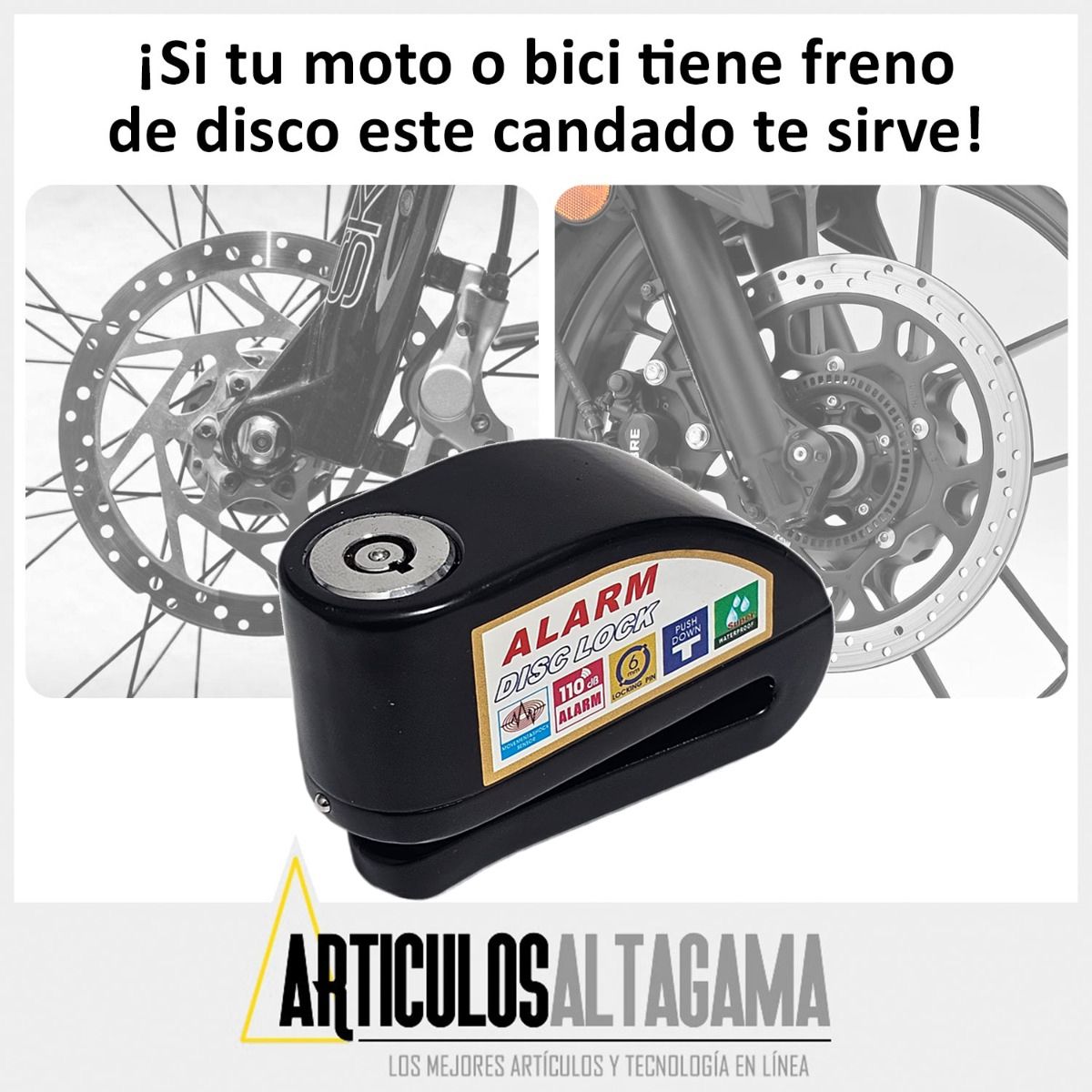 XALTA - Candado Freno De Disco Con Alarma Para Moto O Bicicleta O