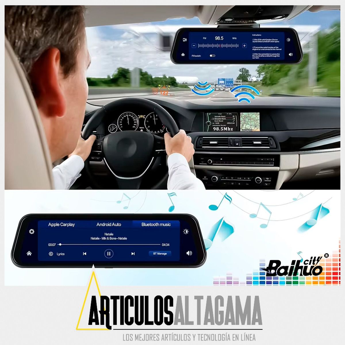 XALTA - Espejo Retrovisor Pantalla Con Cámara Dual Frontal Y Reversa