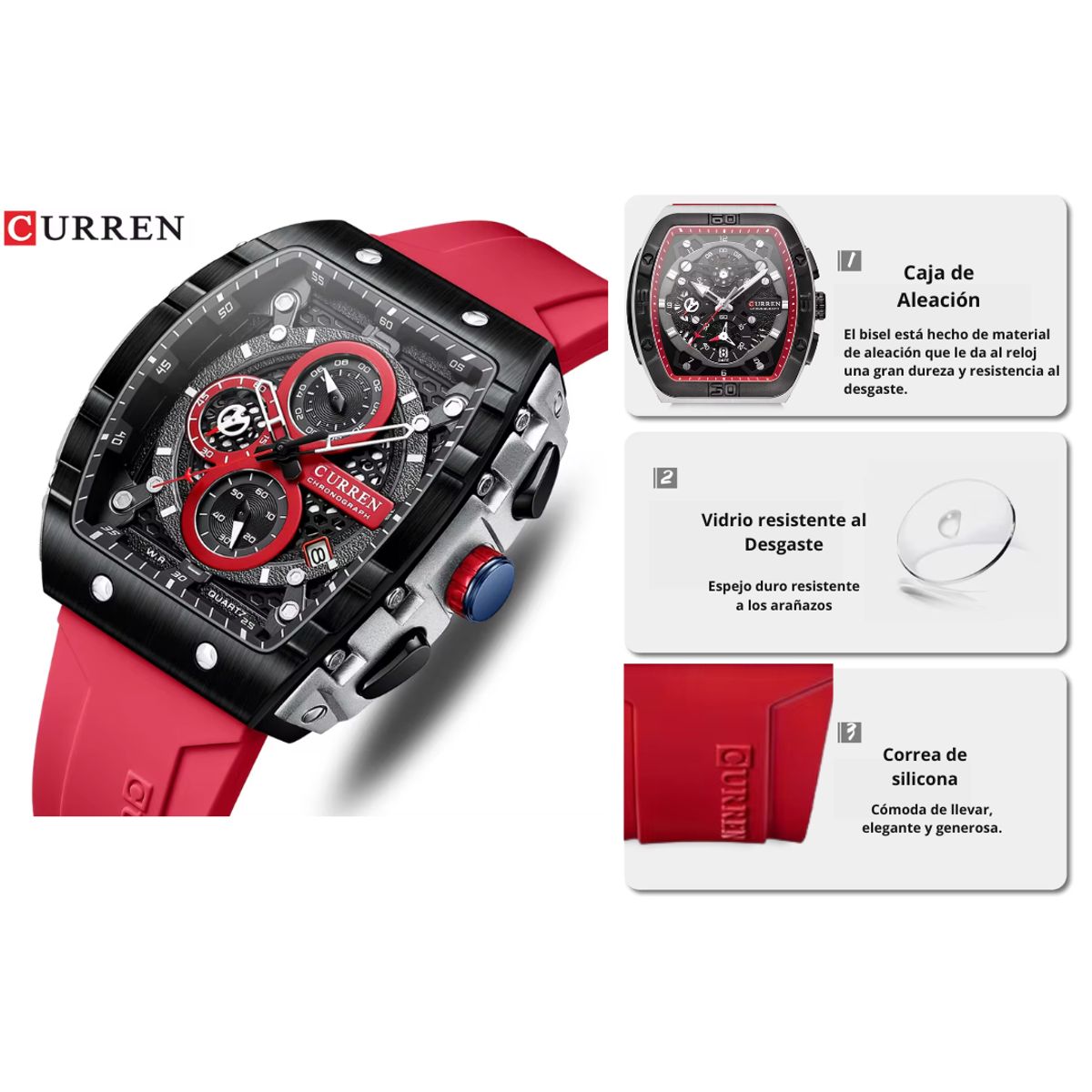 CURREN - Reloj Curren Modelo 8443 Deportivo - Rojo