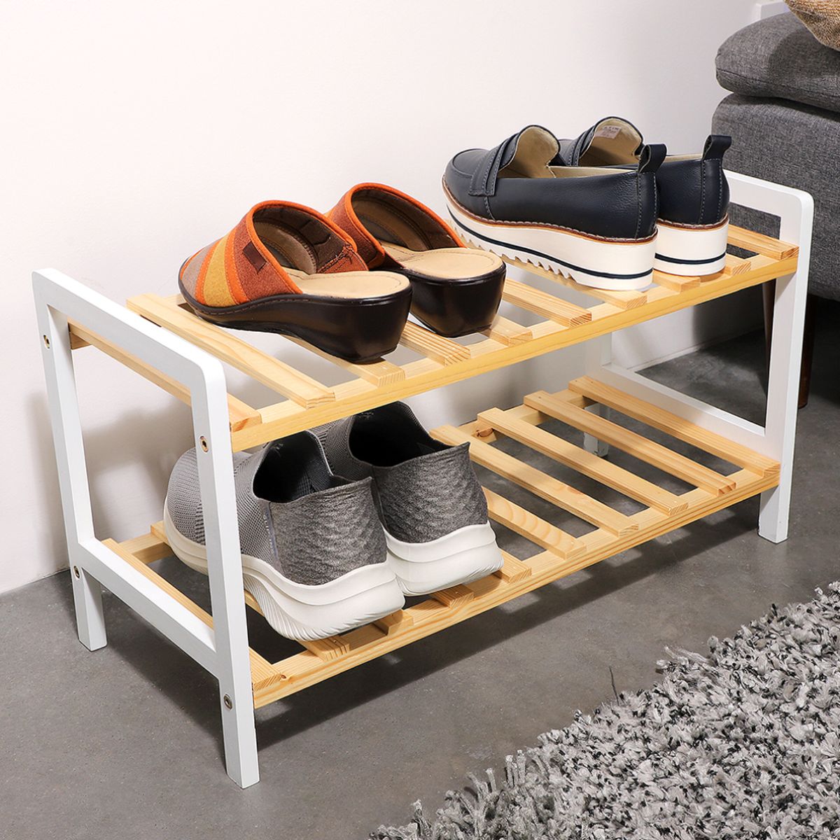ESSENZA - Organizador de Zapatos 2 Niveles en Madera Essenza Blanco-Beige