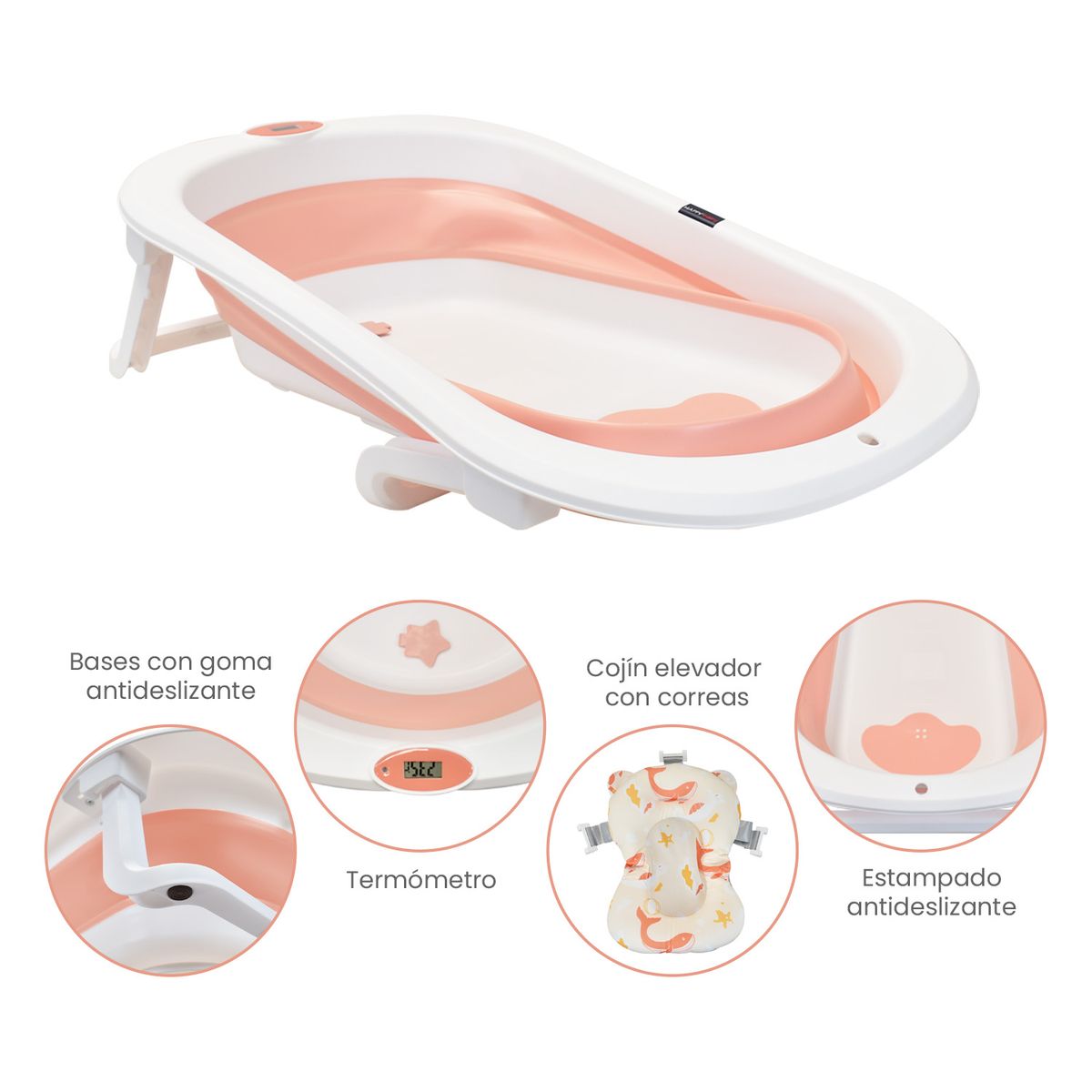 HAPPY BABY - Bañera Plegable Soporte y Cojín Stand Happy Baby Rosa