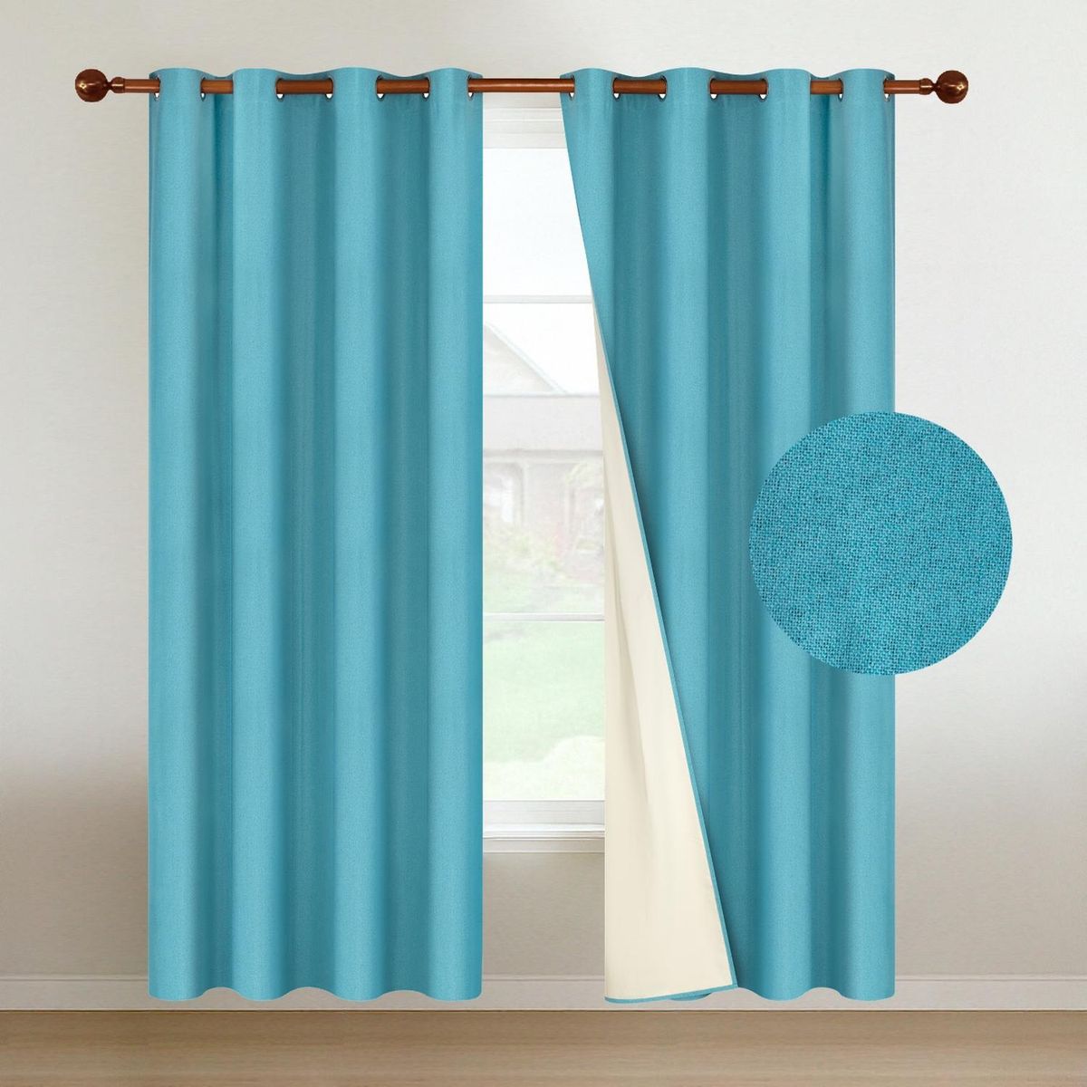 CASATUA - Cortina 100% Blackout Engomada Termica X2 Casatua Tipo Lino - Turquesa