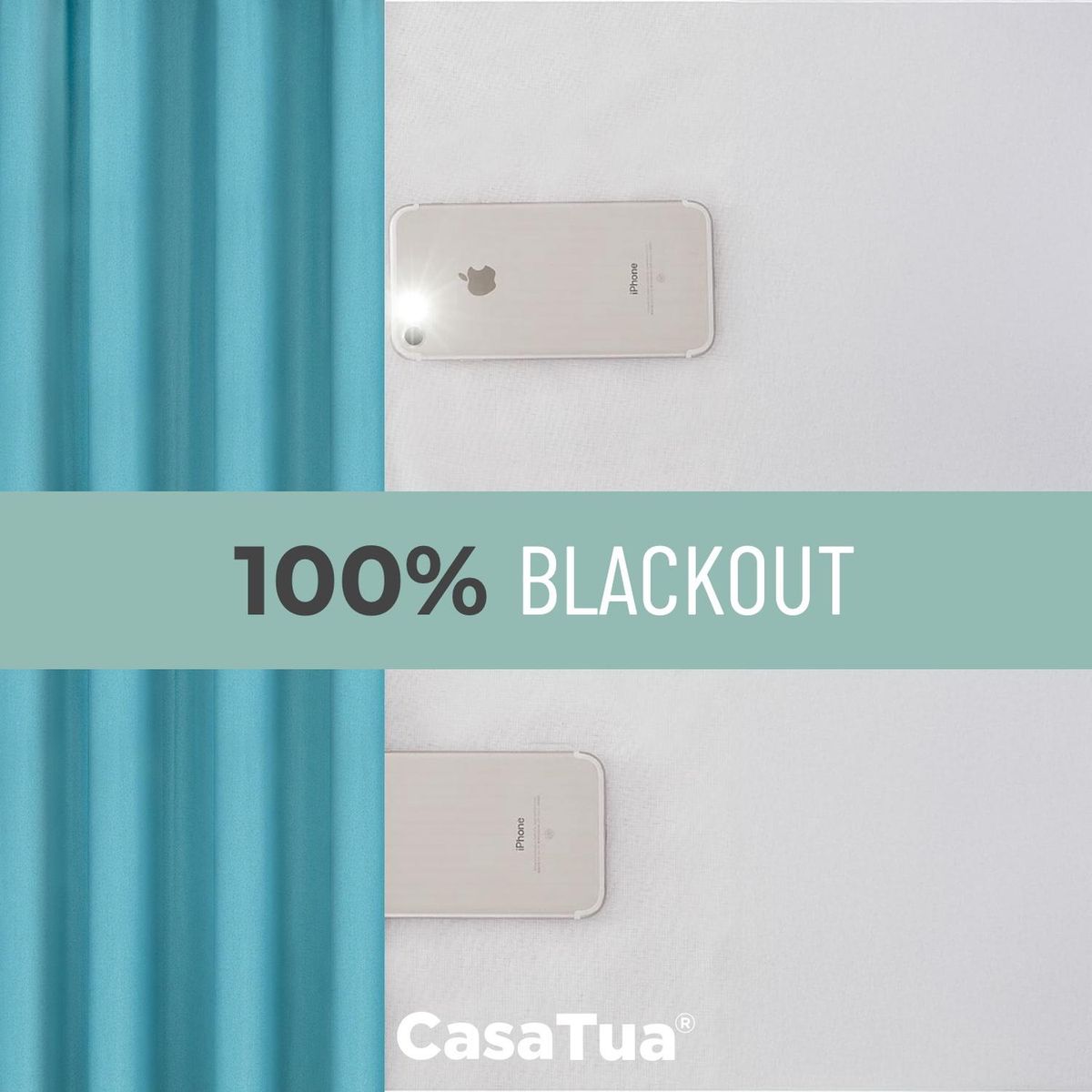 CASATUA - Cortina 100% Blackout Engomada Termica X2 Casatua Tipo Lino - Turquesa