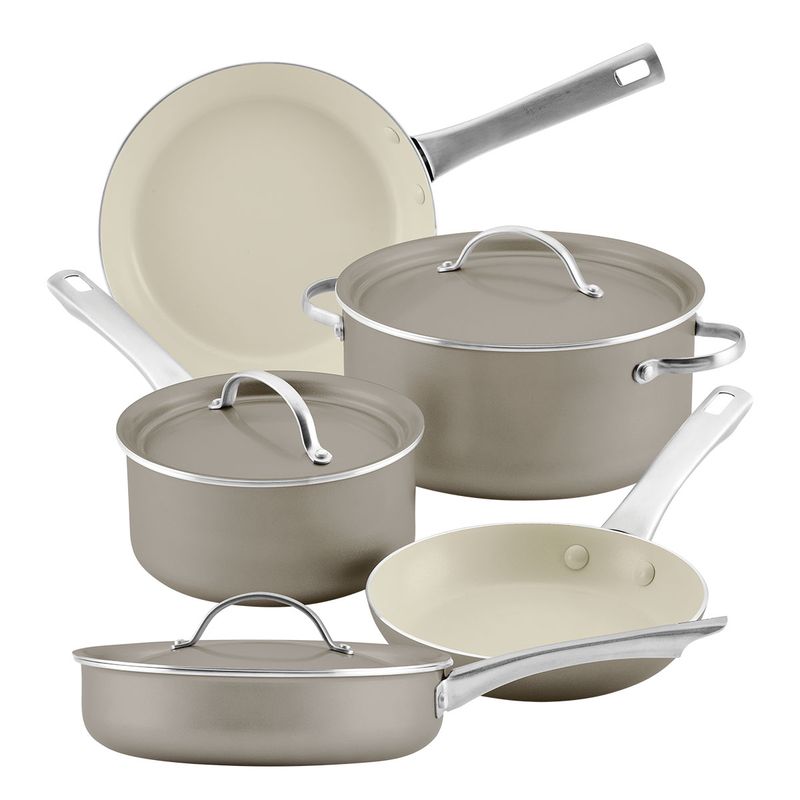 FARBERWARE - Batería 8Pzs Vibrance Aluminio antiadherente cerámico Color Gris Farberware