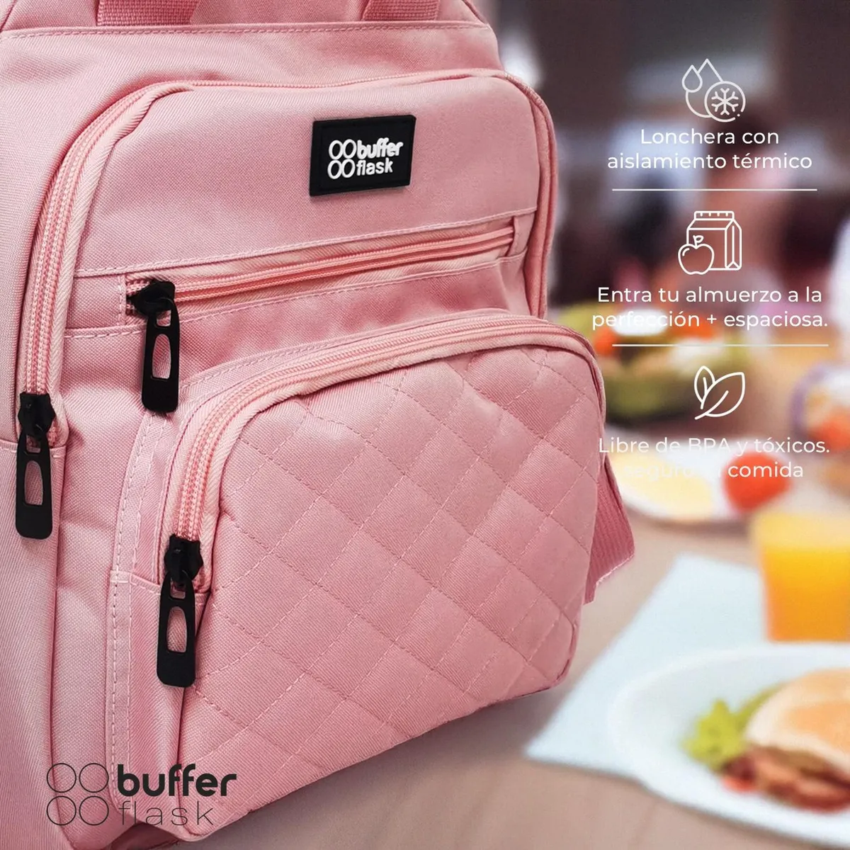 BUFFER FLASK - Lonchera Morral Termica Buffer Multiples Compartimientos - Rosa