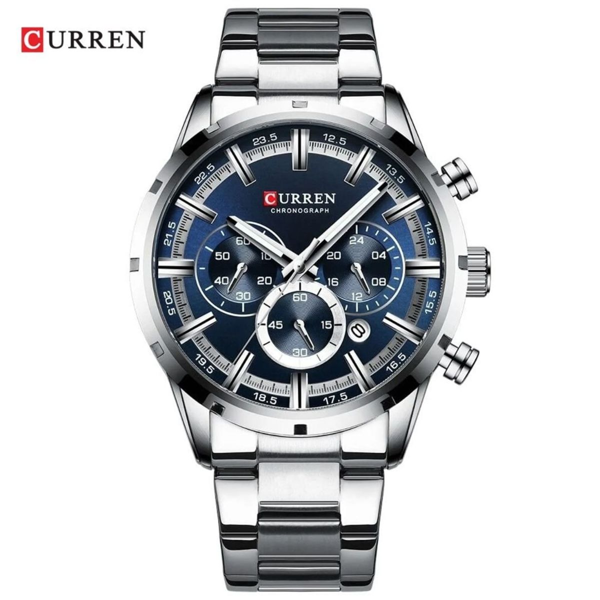 CURREN - Reloj CURREN 8355 Cronógrafo Plateado Fondo Azul