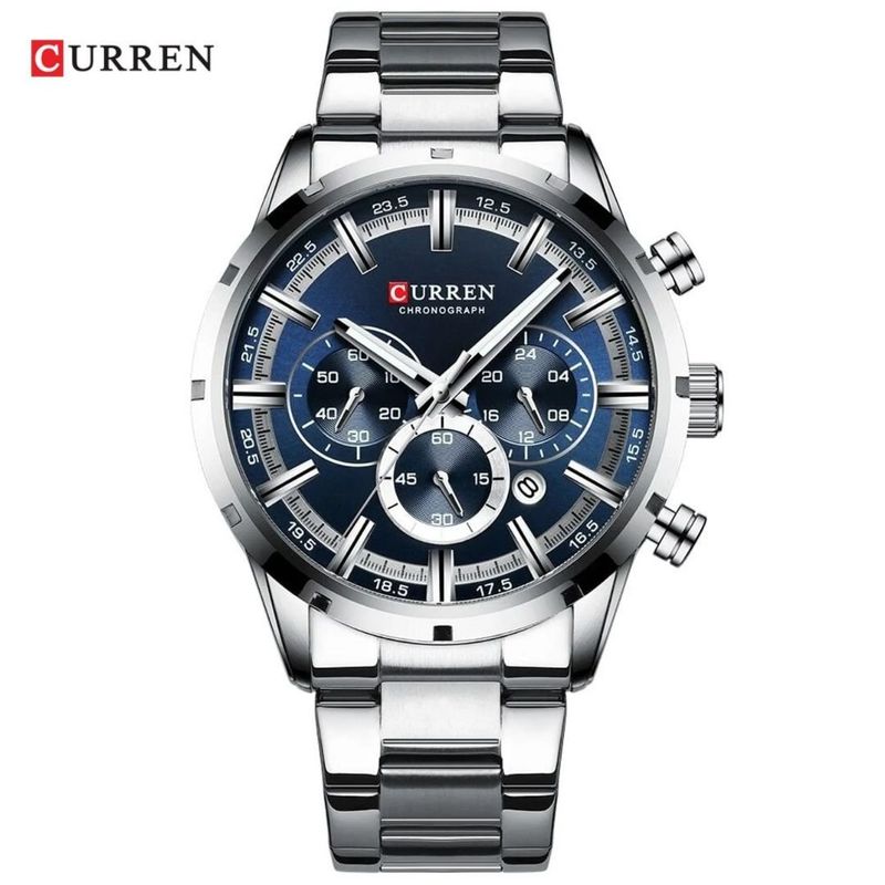 CURREN - Reloj CURREN 8355 Cronógrafo Plateado Fondo Azul