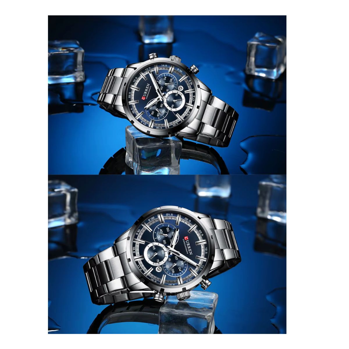CURREN - Reloj CURREN 8355 Cronógrafo Plateado Fondo Azul