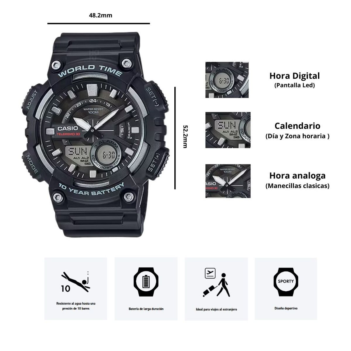 CASIO - Reloj Casio AEQ-110W-1A Diseño Deportivo