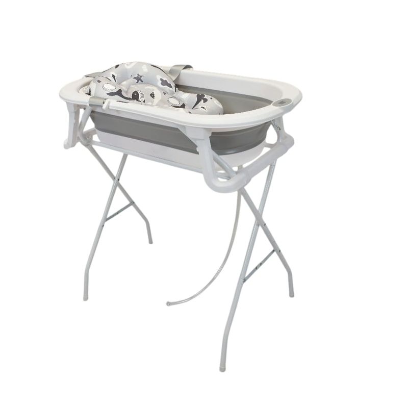 HAPPY BABY - Bañera Plegable Soporte y Cojín Stand Happy Baby Gris